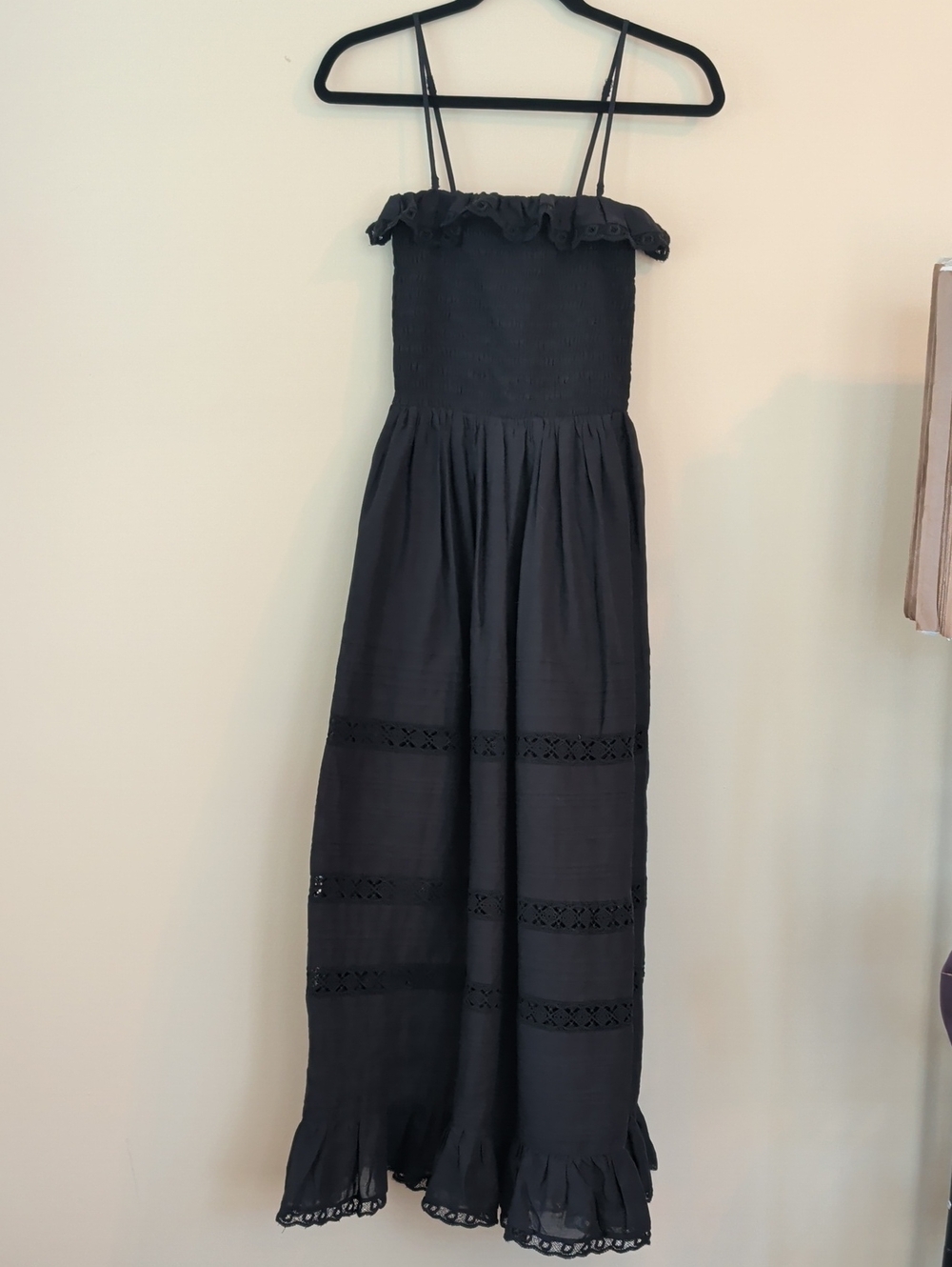 NWT Abercrombie & Fitch Black Ruffle-Trim Maxi Dress Petite Small